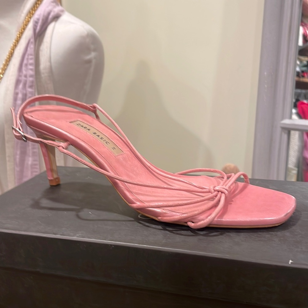 Zara Basic Leather Heeled Sandal - image 1